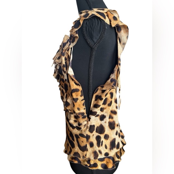Escada Asymmetrical Ruffle Animal Print Dress Tank w/ Bow Detail Size - Picture 4 of 7